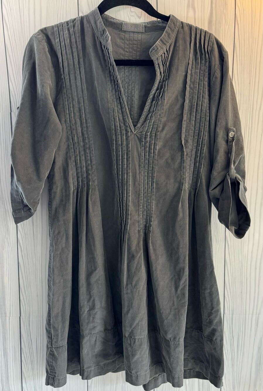 CP Shades Womens 3/4 sleeve Tunic Trapeze Dress Corduroy Cotton Gray Size Small